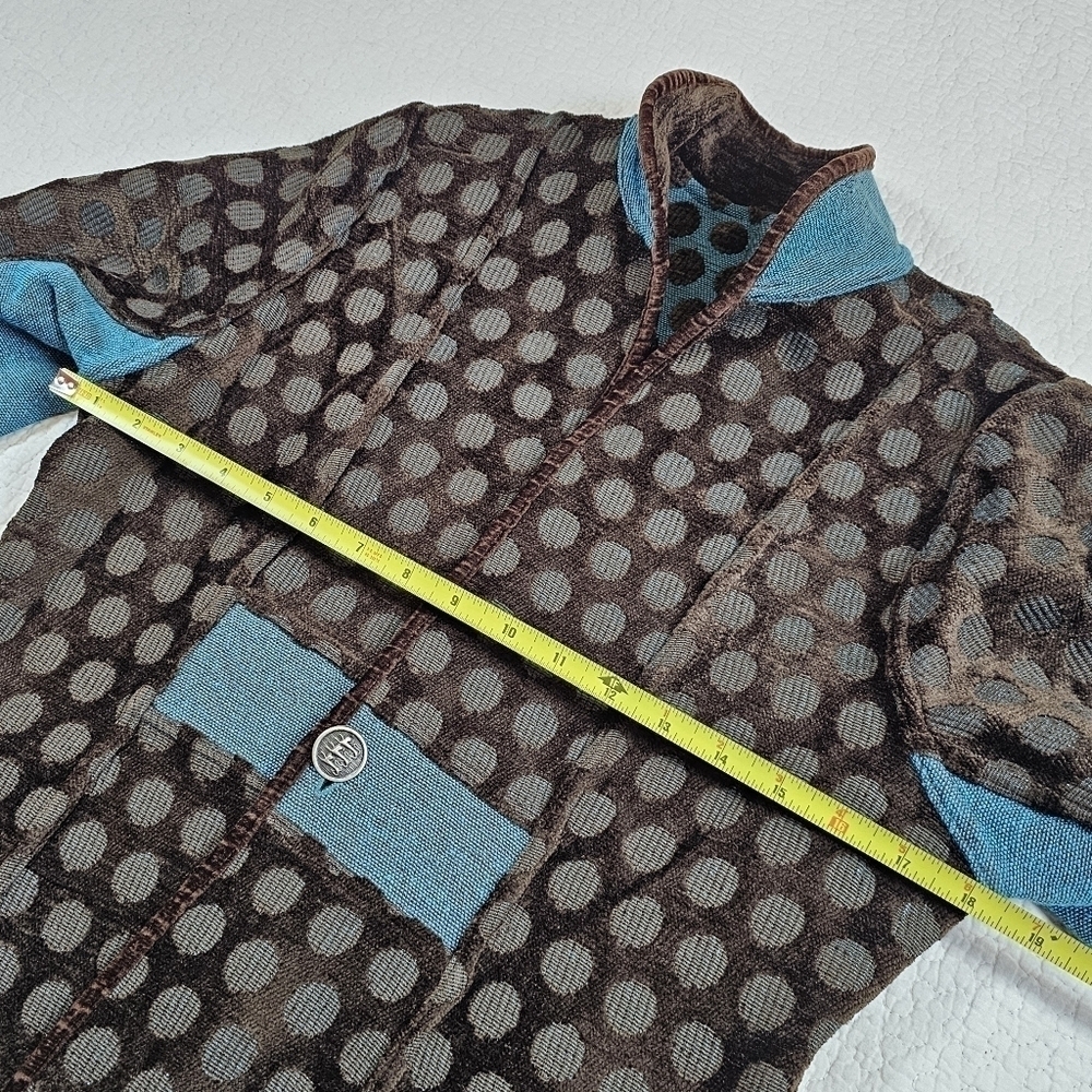 Khangura Reversible Tapestry Brown and Blue Polka Dot Blazer Jacket - Picture 8 of 11